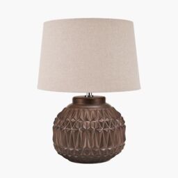 Ruma Small Bronze Textured Aztec Pattern Ceramic Table Lamp with Shade - thumbnail 2