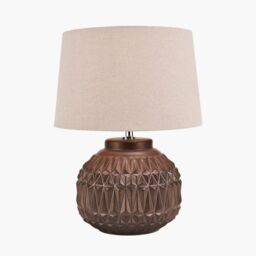 Ruma Small Bronze Textured Aztec Pattern Ceramic Table Lamp with Shade - thumbnail 3
