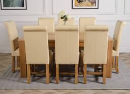 Thats Furniture Dakot 182 x 92cm Oak Large Dining Table & 8 Washington Leather Chairs in Cream - Size: 182 x 92 cm - thumbnail 2