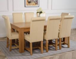 Thats Furniture Dakot 182 x 92cm Oak Large Dining Table & 8 Washington Leather Chairs in Cream - Size: 182 x 92 cm - thumbnail 3