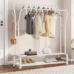 Dprodo Metal Garment Rack Freestanding Hanger in White - thumbnail 6