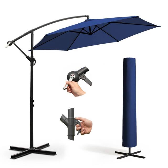 Keplin 3M Cantilever Garden Parasol with Cover - 6 Ribs 180GSM, UV Resistant in Navy - image 1