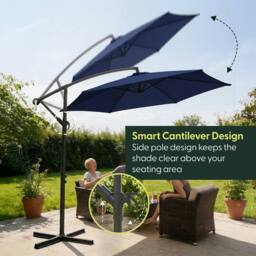Keplin 3M Cantilever Garden Parasol with Cover - 6 Ribs 180GSM, UV Resistant in Navy - thumbnail 3