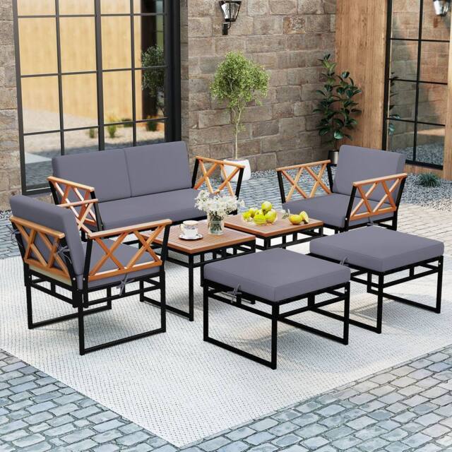 Gymax 7PCS Sectional Garden Sofa Conversation Set With Coffee Tables Cushion in Brown - image 1
