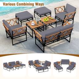 Gymax 7PCS Sectional Garden Sofa Conversation Set With Coffee Tables Cushion in Brown - thumbnail 3