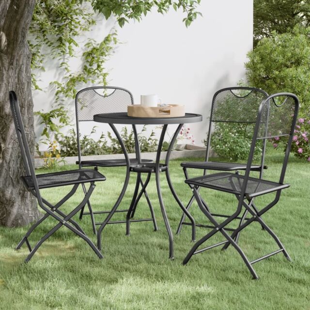 Berkfield Home Folding Garden Chairs 4 pcs Expanded Metal Mesh Anthracite in Black - image 1