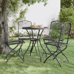 Berkfield Home Folding Garden Chairs 4 pcs Expanded Metal Mesh Anthracite in Black - thumbnail 1
