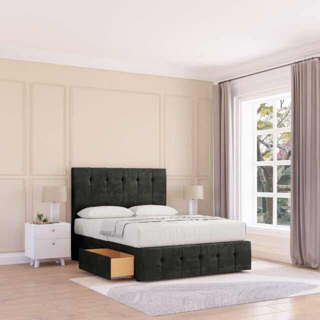 "Sloomy Cambridge Dumfries Bed Set, 4 Drawers, Mattress & 54"" Headboard in Black - Size: King" - image 1