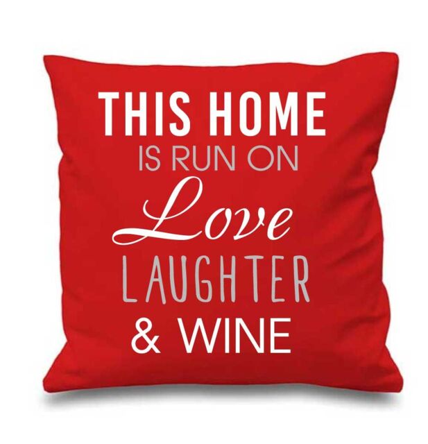 "60 SECOND MAKEOVER Red Cushion Cover This Home Is Run By Love Laughter & Wine 16"" x 16"" Mum Friend Gift Decorative Cushion Home - Size: 40 cm x 40 cm"