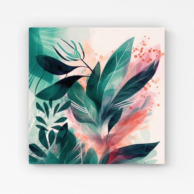 Warren Reed - Designer Green Feather leaves Tropical Canvas - Size: w10 inch x h10 inch - image 1