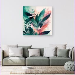 Warren Reed - Designer Green Feather leaves Tropical Canvas - Size: w10 inch x h10 inch - thumbnail 4
