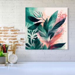 Warren Reed - Designer Green Feather leaves Tropical Canvas - Size: w10 inch x h10 inch - thumbnail 2