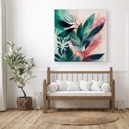 Warren Reed - Designer Green Feather leaves Tropical Canvas - Size: w10 inch x h10 inch - thumbnail 3
