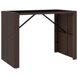 Berkfield Home Bar Table with Glass Top Brown 145x80x110 cm Poly Rattan - Size: 145 x 80 x 110 cm - thumbnail 2
