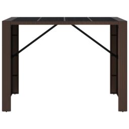 Berkfield Home Bar Table with Glass Top Brown 145x80x110 cm Poly Rattan - Size: 145 x 80 x 110 cm - thumbnail 3