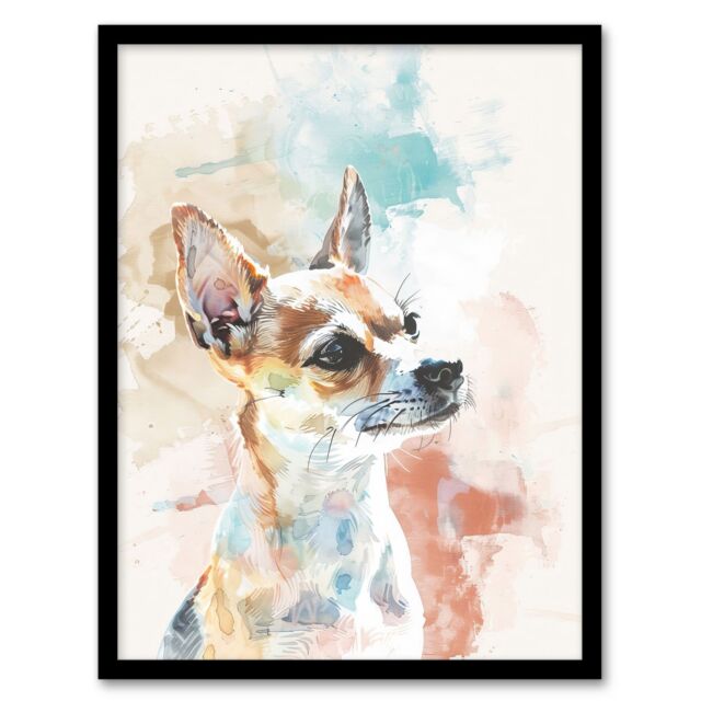 "Artery8 Chihuahua Dog Lover Light Watercolour Portrait Framed Art Print - Size: W12"" x H16""" - image 1