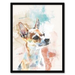 "Artery8 Chihuahua Dog Lover Light Watercolour Portrait Framed Art Print - Size: W12"" x H16""" - thumbnail 1