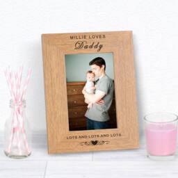 Uniqueful Personalised Love Daddy Lots & Lots Wood 6x4 Picture Frame for Dad in Brown - Size: 1 Pack - thumbnail 1