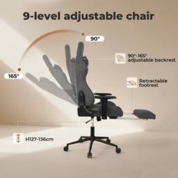 VOGREX Reclining Ergonomic Executive Office Chair Spring Foam Cushion in Grey - thumbnail 4