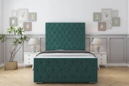"Sloomy Watson Plush Bed Frame With 50"" Upholstered Headboard in Emerald - Size: Single" - thumbnail 1