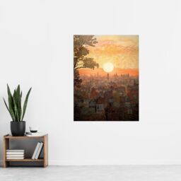 "Artery8 Wall Art Print Sunset Over Oxford City Watercolour Painting Orange Pink Atmospheric Cityscape Poster - Size: W18"" x H24""" - thumbnail 4