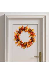 H&O Direct 60cm Artificial Maple Leaf Wreath Outdoor Decoration for Halloween in Orange - thumbnail 3