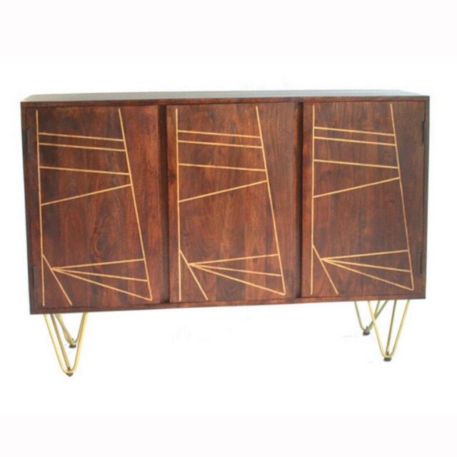 Indian Hub Dark Gold Large Sideboard - Solid Mango Wood - L40 x W135 x H85 cm in Brown - image 1