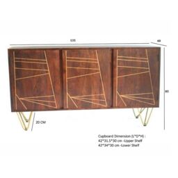 Indian Hub Dark Gold Large Sideboard - Solid Mango Wood - L40 x W135 x H85 cm in Brown - thumbnail 2