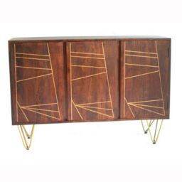 Indian Hub Dark Gold Large Sideboard - Solid Mango Wood - L40 x W135 x H85 cm in Brown - thumbnail 1