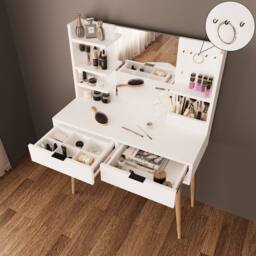 BIMOSSA Women's Bella Vanity Dressing Table with Mirror, Shelves-2 Drawer Makeup Desk in White - thumbnail 3