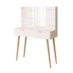 BIMOSSA Women's Bella Vanity Dressing Table with Mirror, Shelves-2 Drawer Makeup Desk in White - thumbnail 5