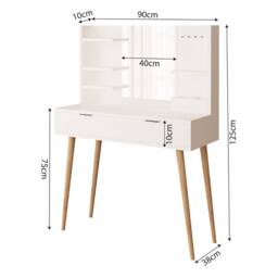 BIMOSSA Women's Bella Vanity Dressing Table with Mirror, Shelves-2 Drawer Makeup Desk in White - thumbnail 4
