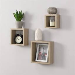 Kelvenix oak Wall Floating Cube Box Shelf Set in Light Oak - Size: 0.6m2 - thumbnail 4