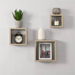Kelvenix oak Wall Floating Cube Box Shelf Set in Light Oak - Size: 0.6m2 - thumbnail 3