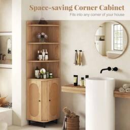 FORGEVIO Space-saving Corner Shelf Bathroom PE Rattan Corner Cabinet in Brown - thumbnail 5