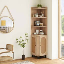 FORGEVIO Space-saving Corner Shelf Bathroom PE Rattan Corner Cabinet in Brown - thumbnail 1