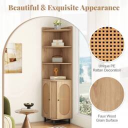 FORGEVIO Space-saving Corner Shelf Bathroom PE Rattan Corner Cabinet in Brown - thumbnail 4