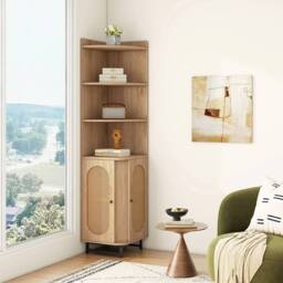 FORGEVIO Space-saving Corner Shelf Bathroom PE Rattan Corner Cabinet in Brown - thumbnail 6