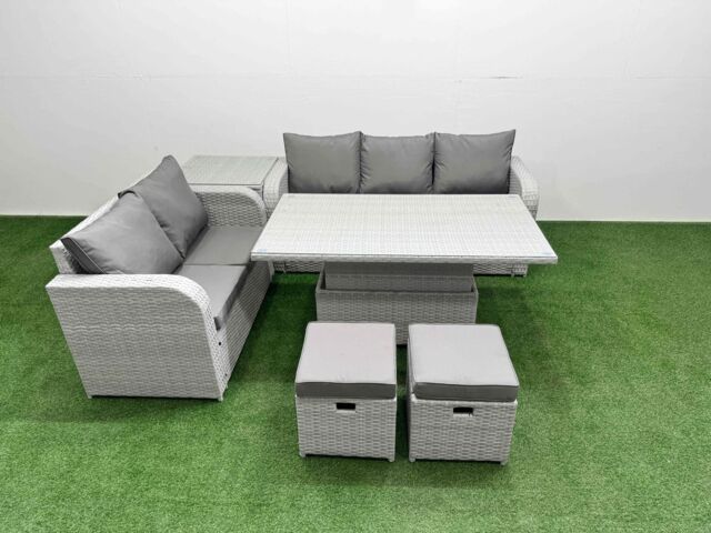 Fimous 7 Seater PE Rattan Wicker Garden Furniture Patio Conservatory Sofa Set w/ Adjustable Lifting Dining or Coffee Table 3 Seater Sofa Love Sofa 2 - image 1
