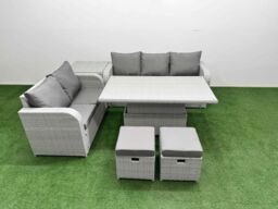 Fimous 7 Seater PE Rattan Wicker Garden Furniture Patio Conservatory Sofa Set w/ Adjustable Lifting Dining or Coffee Table 3 Seater Sofa Love Sofa 2 - thumbnail 1