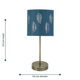 First Choice Lighting Set of 2 Antique Brass Stick Table Lamps with Teal Fern Cut Out Shades in Bronze - thumbnail 7