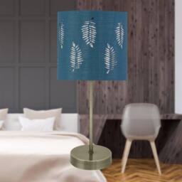 First Choice Lighting Set of 2 Antique Brass Stick Table Lamps with Teal Fern Cut Out Shades in Bronze - thumbnail 2