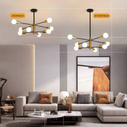 COMELY Pendant Ceiling Lights, 8 Lights Industrial Chandelier E27, Black Gold - thumbnail 8