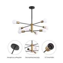 COMELY Pendant Ceiling Lights, 8 Lights Industrial Chandelier E27, Black Gold - thumbnail 7