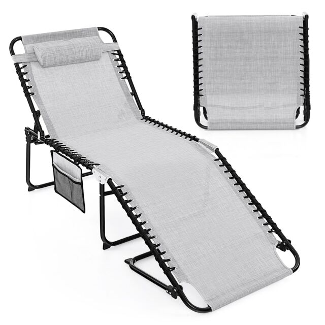 Costway Oversize Folding Chaise Lounge Portable Patio Sun Lounger in Grey - image 1