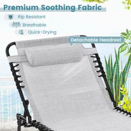 Costway Oversize Folding Chaise Lounge Portable Patio Sun Lounger in Grey - thumbnail 7