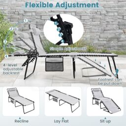 Costway Oversize Folding Chaise Lounge Portable Patio Sun Lounger in Grey - thumbnail 6