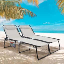 Costway Oversize Folding Chaise Lounge Portable Patio Sun Lounger in Grey - thumbnail 4