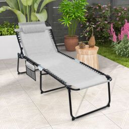 Costway Oversize Folding Chaise Lounge Portable Patio Sun Lounger in Grey - thumbnail 3