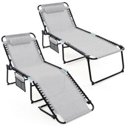 Costway Oversize Folding Chaise Lounge Portable Patio Sun Lounger in Grey - thumbnail 2